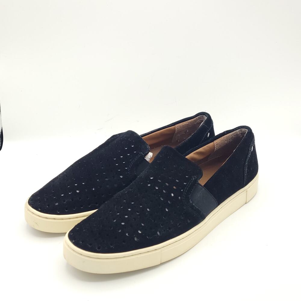 Frye and Co Peggy Perforated Black Suede Slip On Loafers Flats Women's size 8
